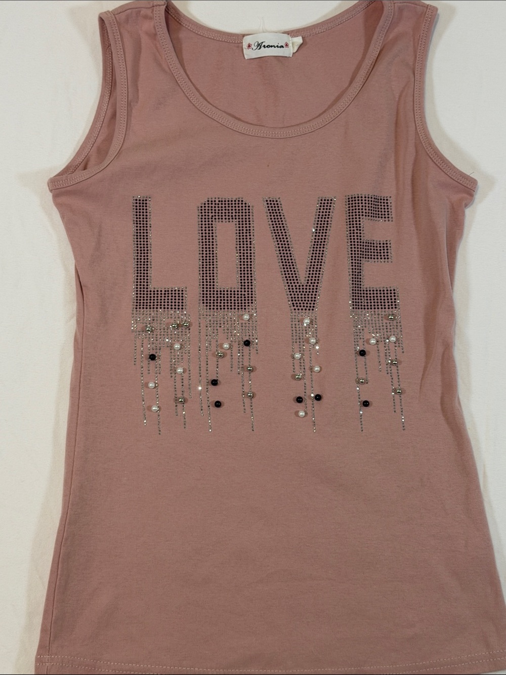 Aronia Mauve Pink Embellished 'LOVE' Tank Top